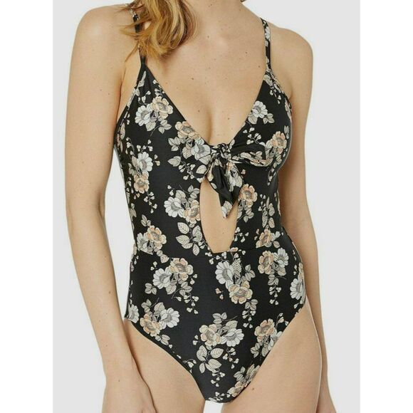 Seafolly Splendour Tie Front One Piece Swimsuit Women's Size L EUC floral - Picture 1 of 4